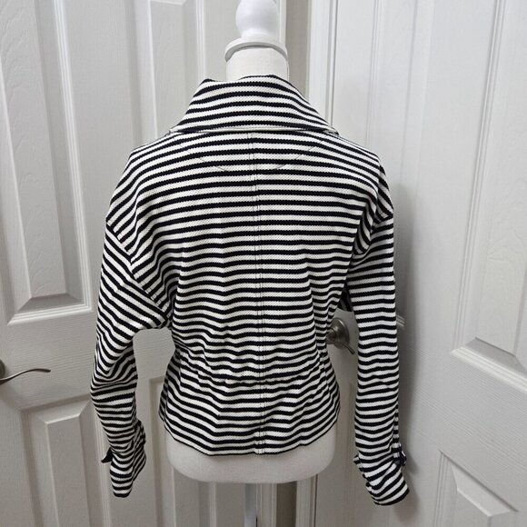 Cabi Harbor Jacket Small Stripes Knit navy White Button-Front Drawstring Waist - Picture 3 of 16